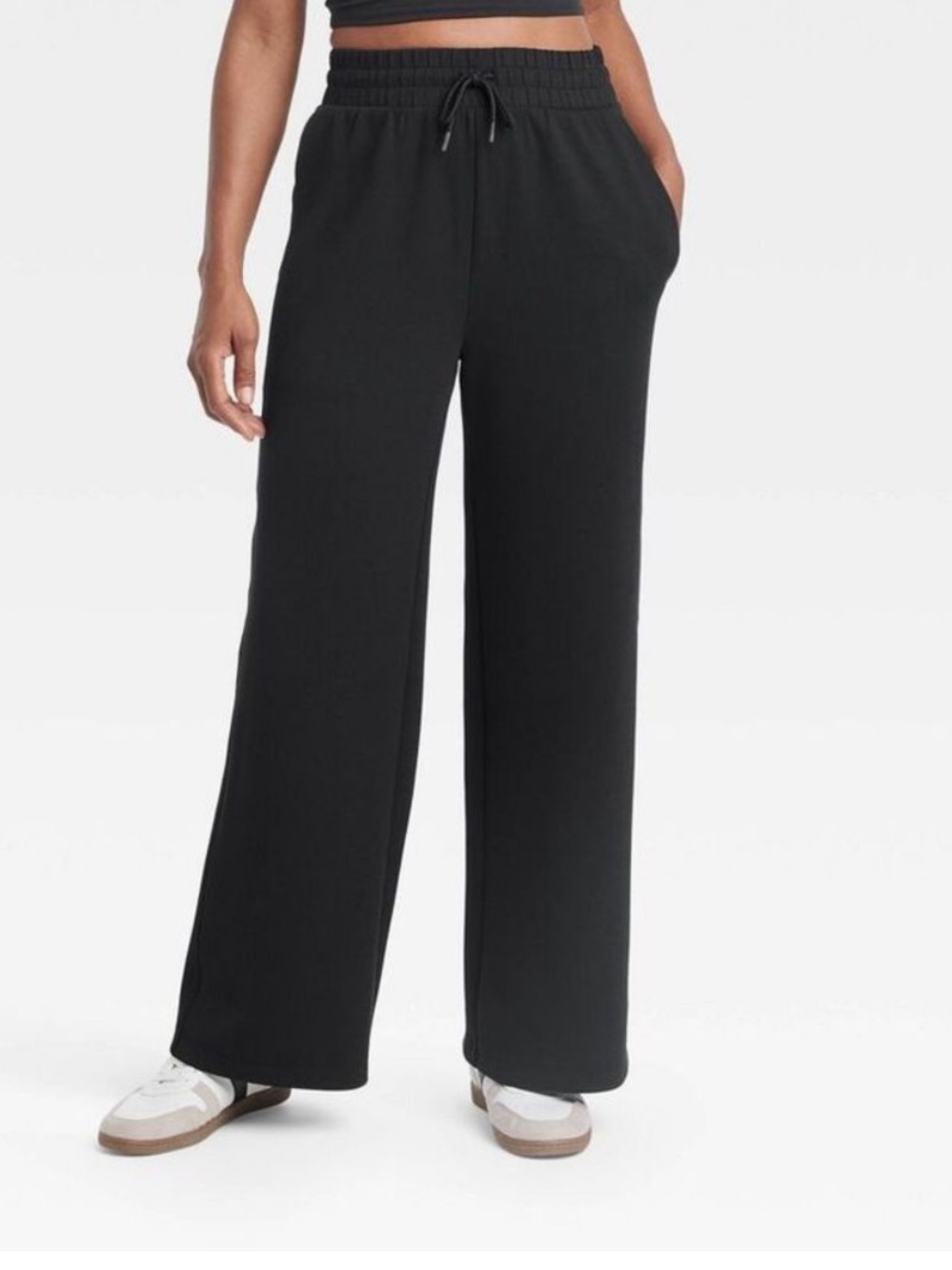 All In Motion - Women's Airy Sleek Ribbed High-Rise Wide
Leg Pants Black
